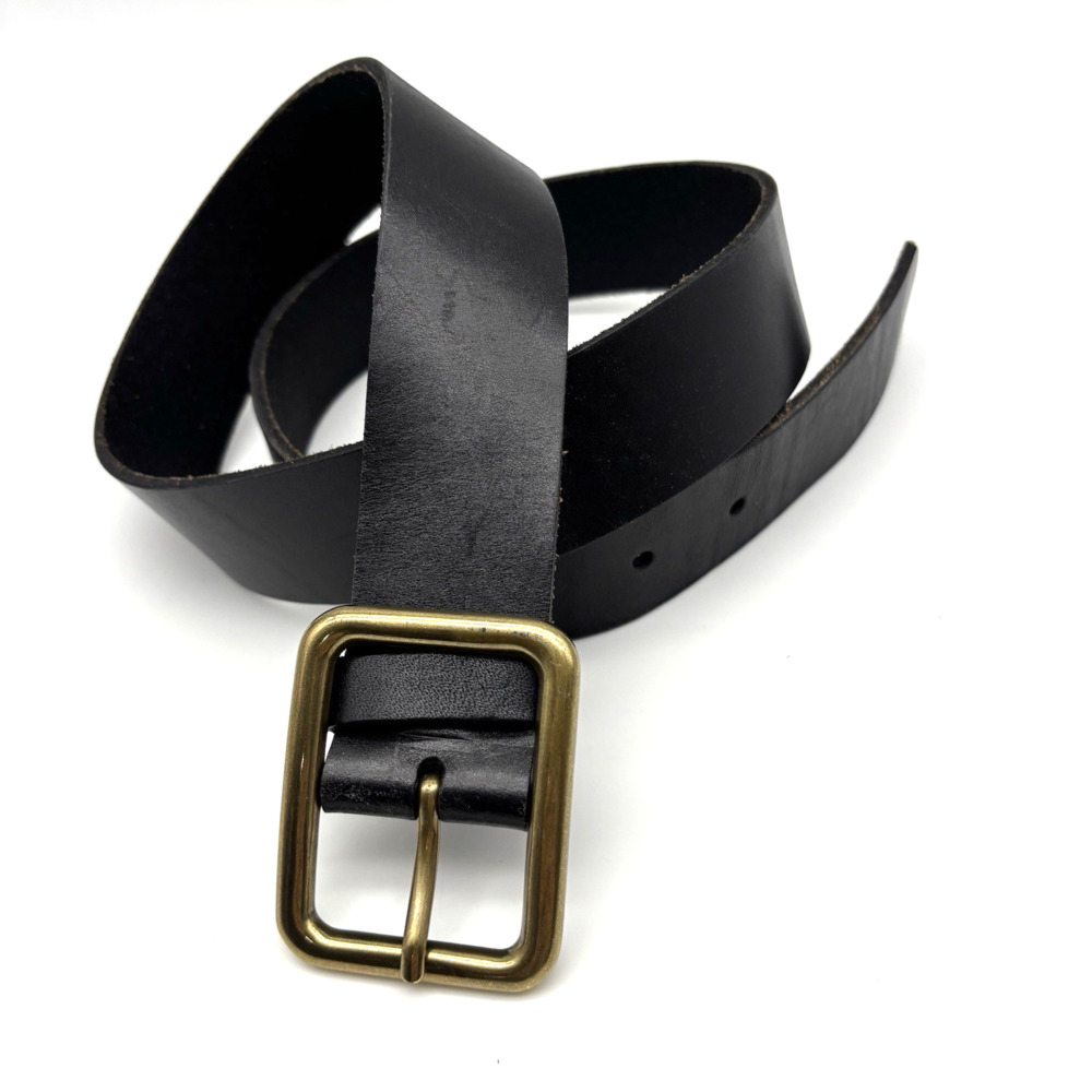 Anthropologie Black Genuine Leather Brass Buckle Dress Belt Women's S 31-35"
